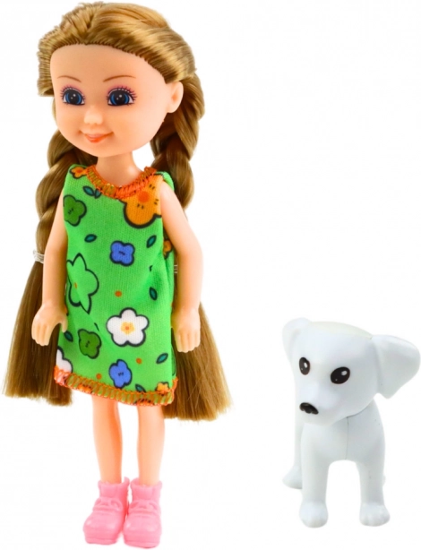 Mini bábika v šatách so psom 14,5 cm