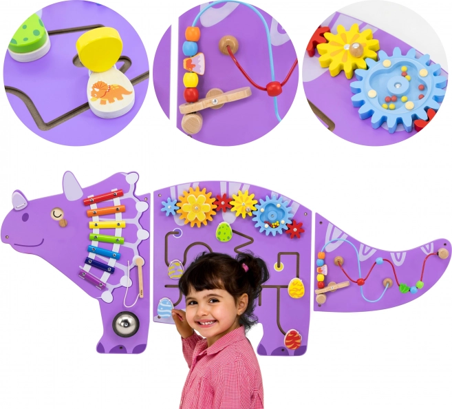 drevená nástenná zmyslová tabuľa triceratops