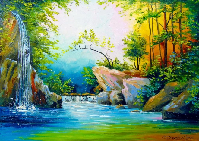 Puzzle V lese u vodopádu 1000 dielikov