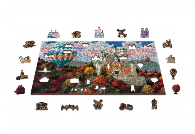 Drevené puzzle s figúrkami - Zámok Neuschwanstein