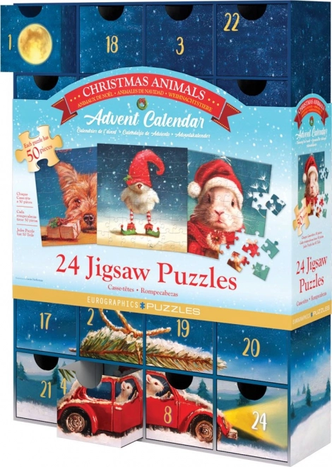 Adventný kalendár puzzle s vianočnými zvieratkami