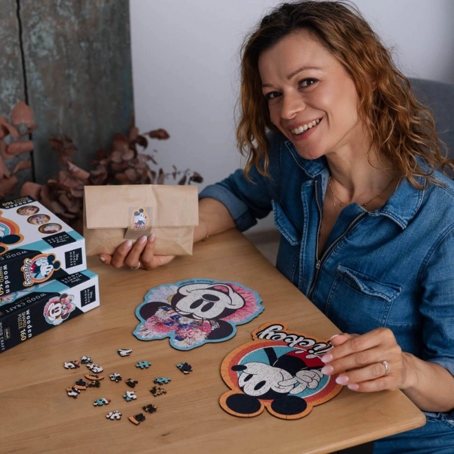 Drevené Kontúrové Puzzle Myszka Mickey