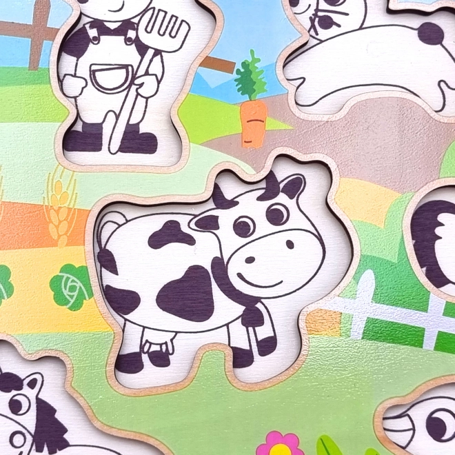 Drevené puzzle Farma Montessori s kolíkmi od Woopie Green