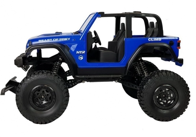 Zábavné RC auto JEEP 4x4 s terénnymi tlmičmi v modrej farbe