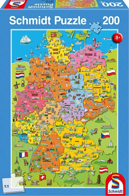 Schmidt puzzle kreslená mapa Nemecka 200 dielikov