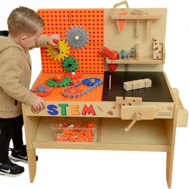 Drevený dielenský stôl XXL Montessori STEM s nástrojmi a príslušenstvom Masterkidz