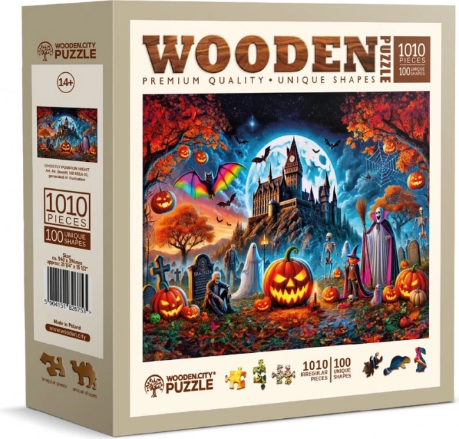 Drevené puzzle Halloween tekvica