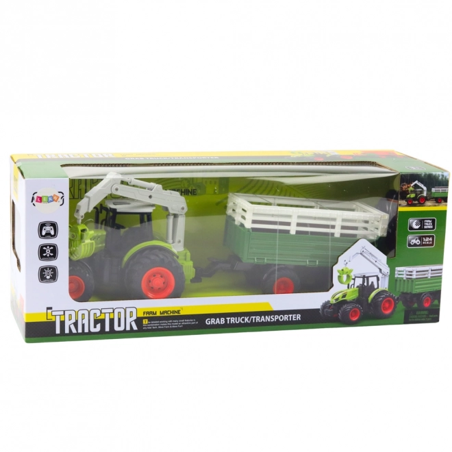Zábavný traktor s prívesom a drapákom RC