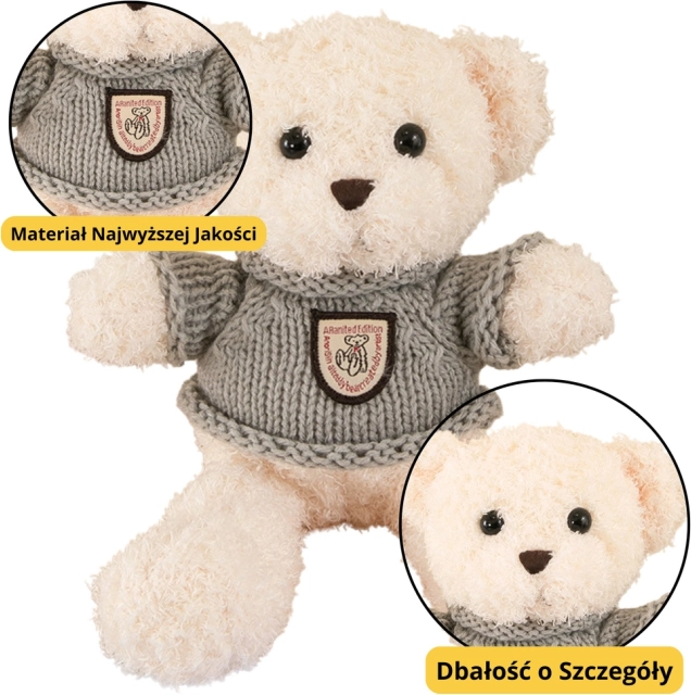Plyšový medvedík v šedom svetri 26 cm