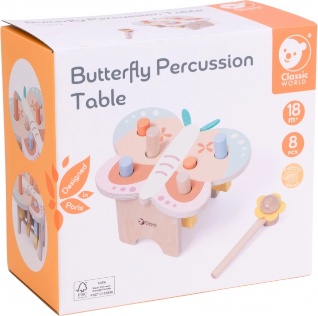 Drevený stolček s pastelkami CLASSIC WORLD Montessori Motýlik