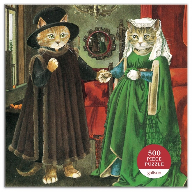 Galison Mačacie puzzle Meowsterpiece: Arnolfiniho manželstvo 500 dielikov