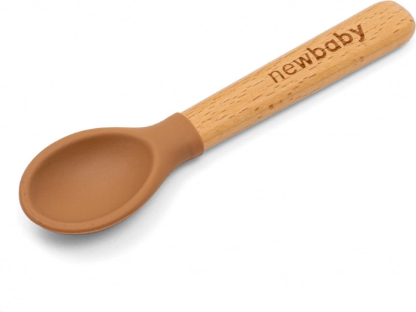 Silikónová lyžička s drevenou rukoväťou New Baby Karamelová 14 cm