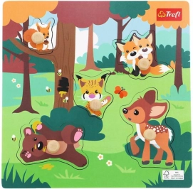 Drevené puzzle Lesné zvieratká, 5 dielikov