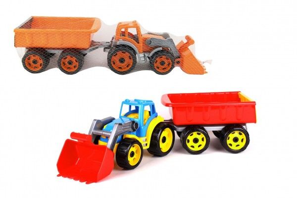 Traktor/nakladač/nakladač s vlečnou lyžicou plastový voľný chod 2 farby v sieti 16x61x16 cm