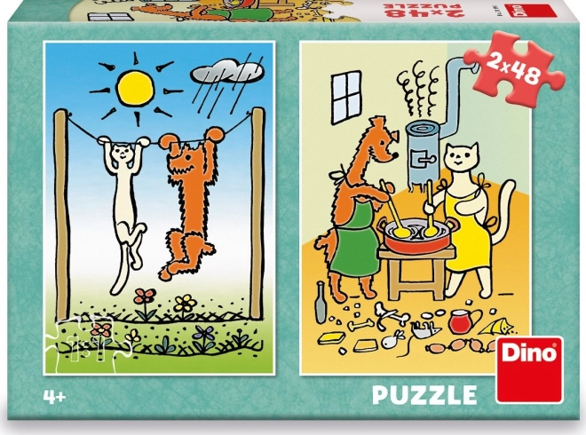 Puzzle 2v1 Pes a mačka - 2 x 48 dielikov