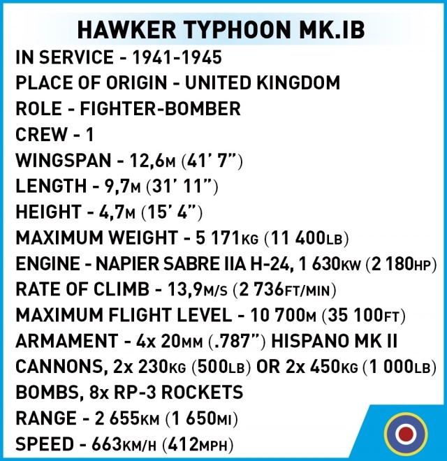 Stavebnica COBI Hawker Typhoon Mk.1B