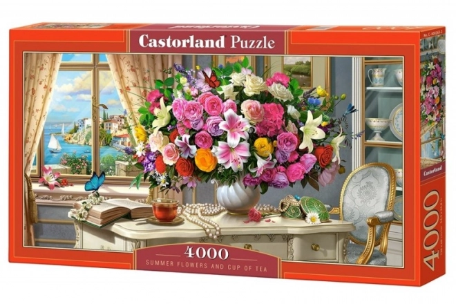 Puzzle Letný kytica so šálkou čaju 4000 dielikov