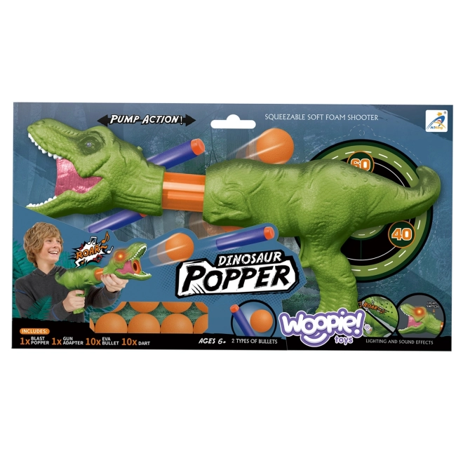 Woopie Pistol na penové loptičky a šípky Dinozaur automatická strelnica