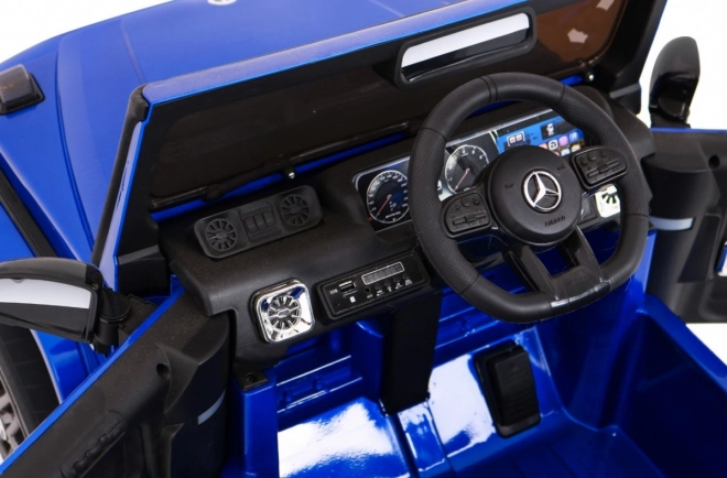 Modrý lakovaný detský Mercedes AMG G63 s diaľkovým ovládaním, MP3, LED svetlami a pásmi