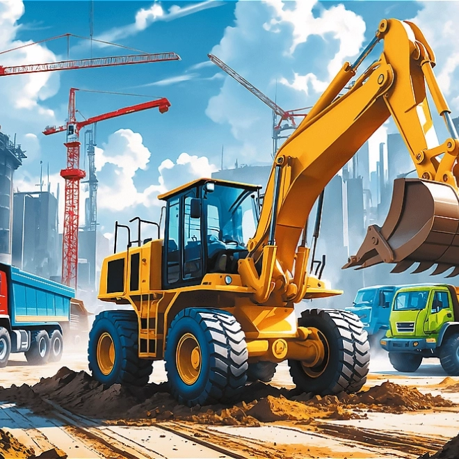 Puzzle Traktor s rýpadlonakladačom 60 dielikov