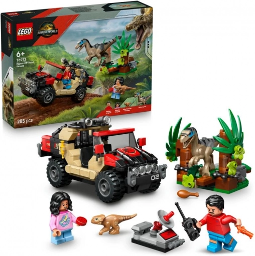 lego jurassic world únik pred raptorom v terénnom aute