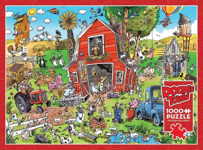 Puzzle DoodleTown: Šialená farma 1000 dielikov