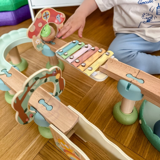 Drevená guličková dráha s Xylofónom Tooky Toy 44 ks