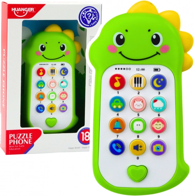 Interaktívny detský telefón dinosaurus zelený