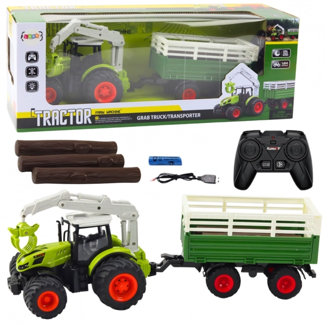 Zábavný traktor s prívesom a drapákom RC