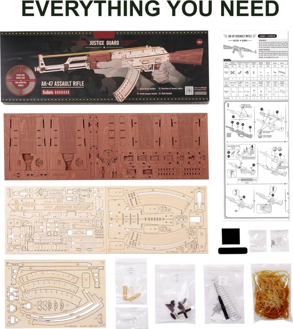 RoboTime 3D Drevené mechanické puzzle Útočná puška AK-47