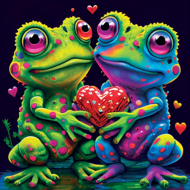 Štvorcové puzzle zamilované žabky
