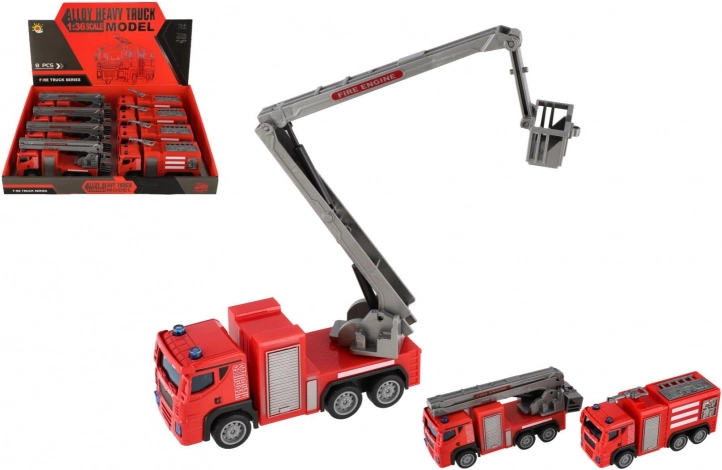 Plastové hasičské auto 14 cm na spätné natiahnutie, 2 varianty, box 8 ks