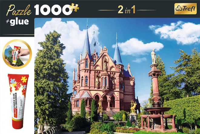 Sada 2v1 Puzzle Zámok Drachenburg v Siebengebirge, Nemecko 1000 Dielikov s Lepidlom