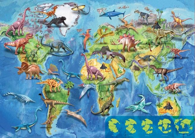 Puzzle Mapa sveta s dinosaurami 150 dielikov