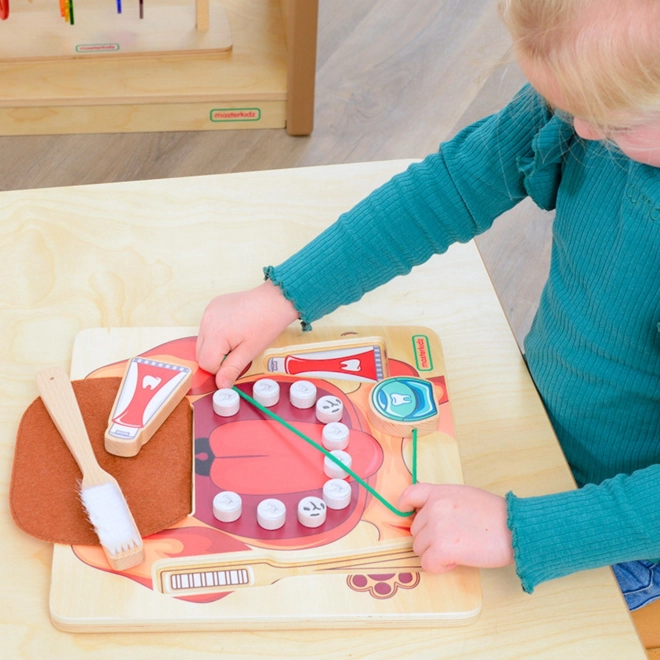 Tabuľa na učenie dentálnej hygieny s motívom psa - Montessori