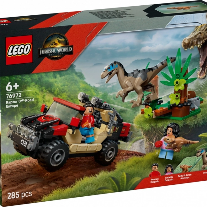 Stavebnica LEGO Jurassic World: Útek terénnym vozidlom pred velociraptorom