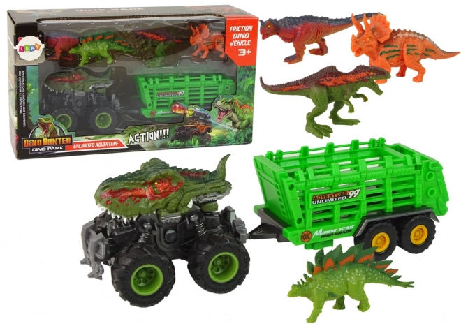 Dinosaurov ťahač s prívesom a 4 figúrkami dinosaurov