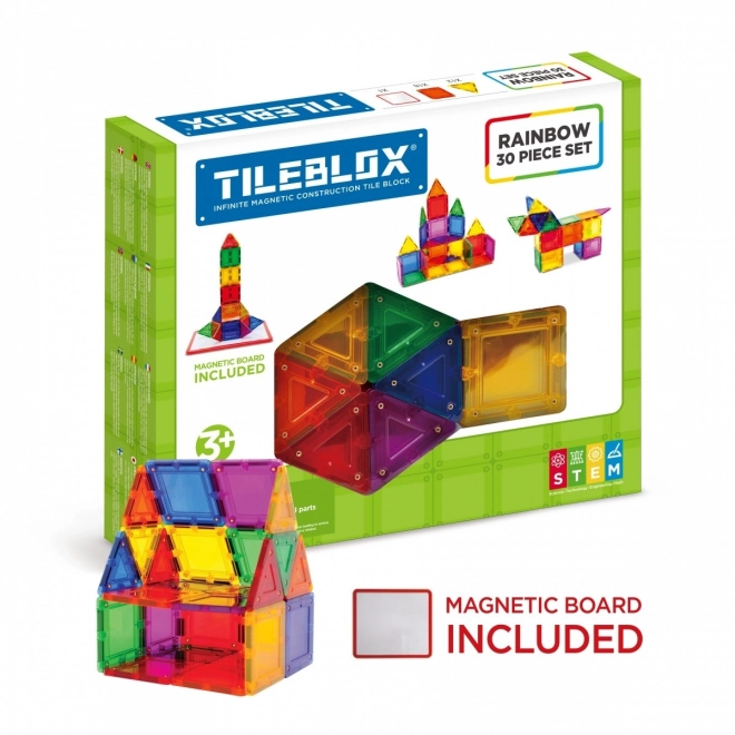 Magnetické kocky Tileblox dúhová sada s magnetickou tabuľou 30 dielov