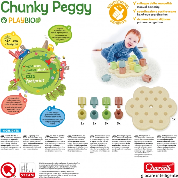 PlayBio - Farebná stavebnica Chunky Peggy pre rozvoj detí