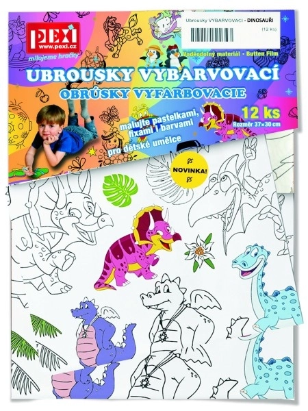 Vyfarbovacie obrúsky Dinosaury 12 ks