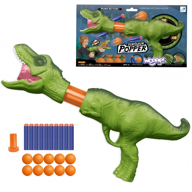 Woopie Pistol na penové loptičky a šípky Dinozaur automatická strelnica