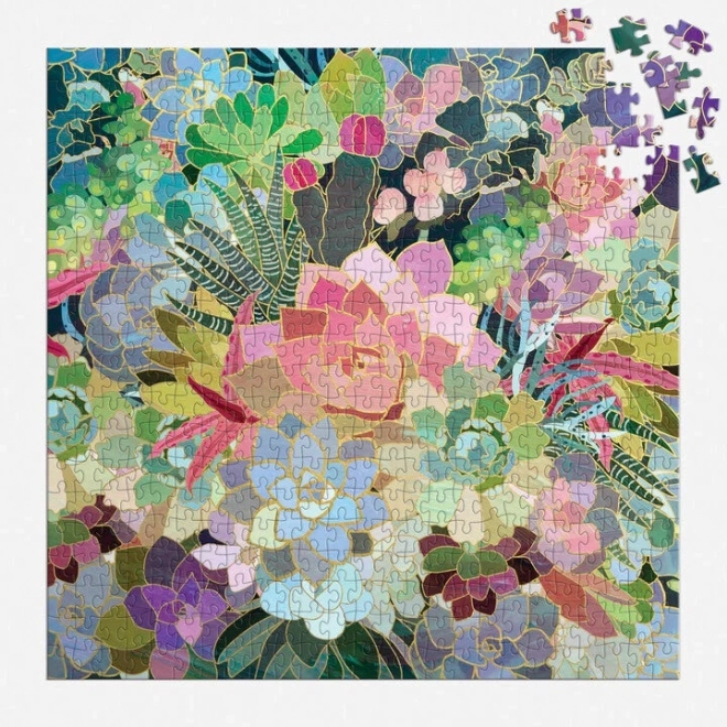 Metalické štvorcové puzzle Mozaika zo sukulentov 500 dielikov