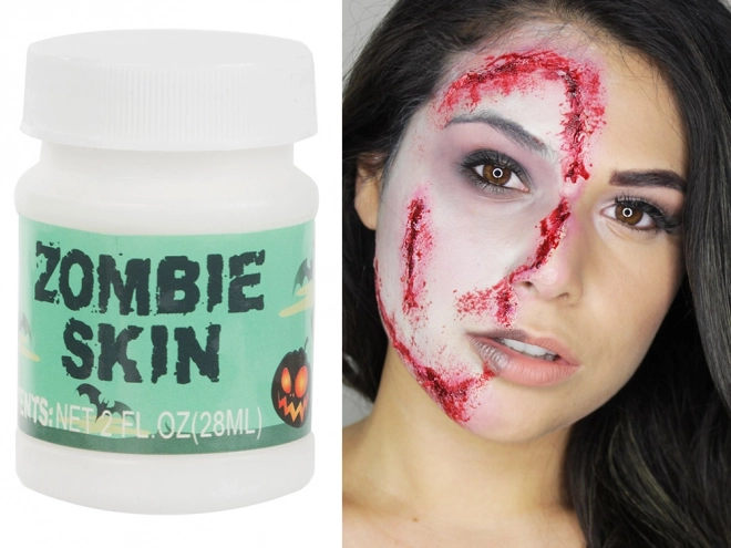 Zombie make-up na Halloween na imitáciu jaziev a rán