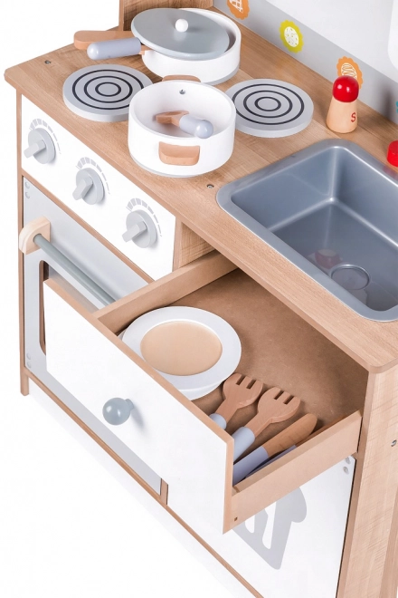 Drevená detská kuchynka s príslušenstvom Ecotoys