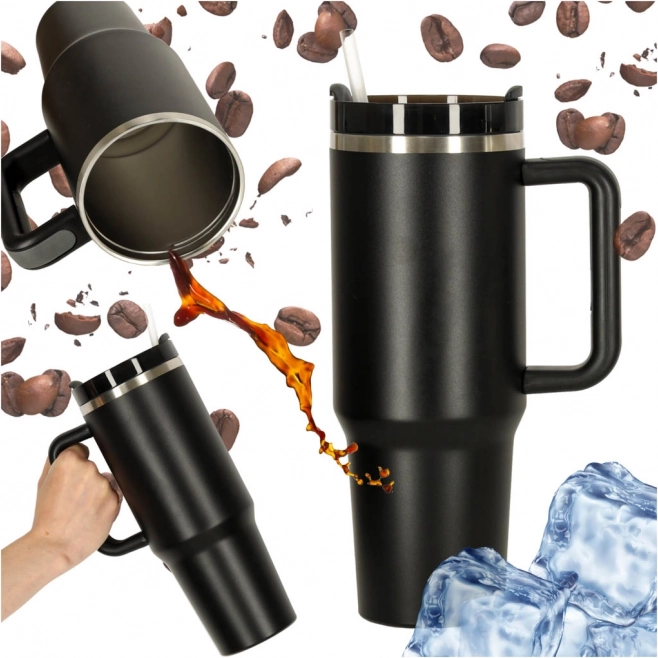 Termo pohár s trubičkou a uchom 1200 ml čierny