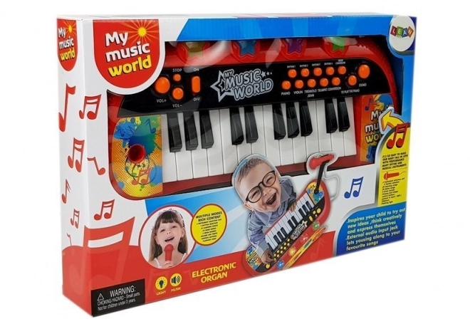 Detský kláves Piano s mikrofónom červený