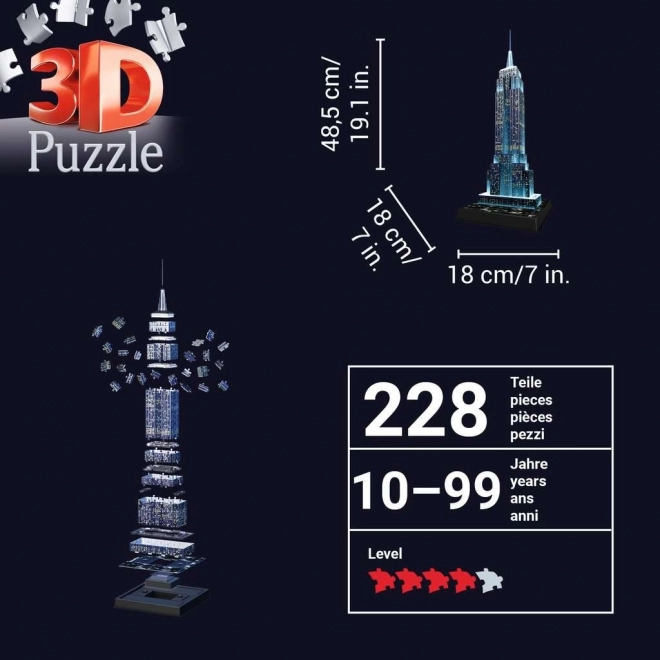 Svietiace 3D Puzzle Nočná Edícia Empire State Building