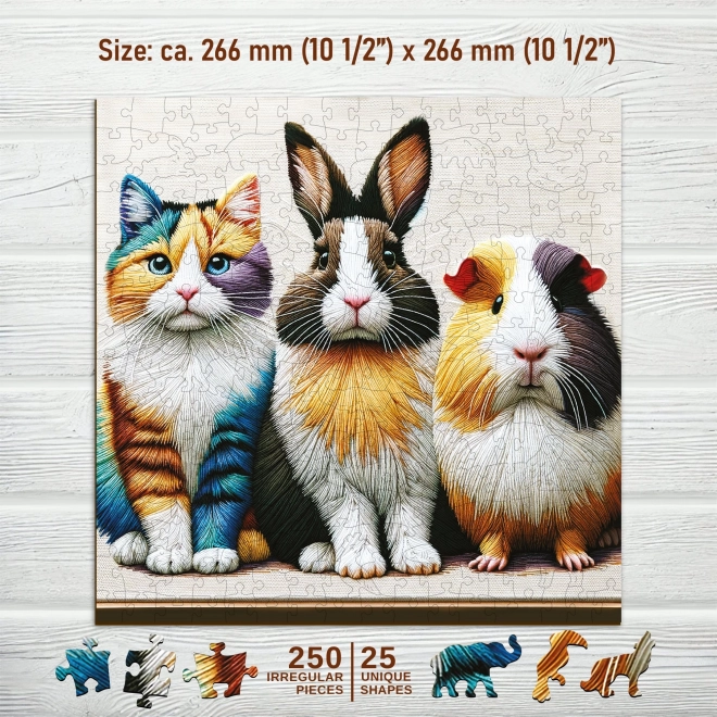 Drevené puzzle mačka, králik a morča 250 dielikov