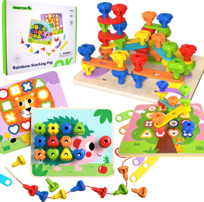 Tooky Toy viacúčelová tabuľa s farebnými skrutkami pre učenie tvarov