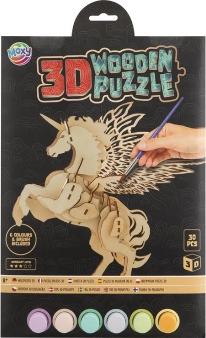 Moxy drevené 3D puzzle jednorožec na vyfarbenie